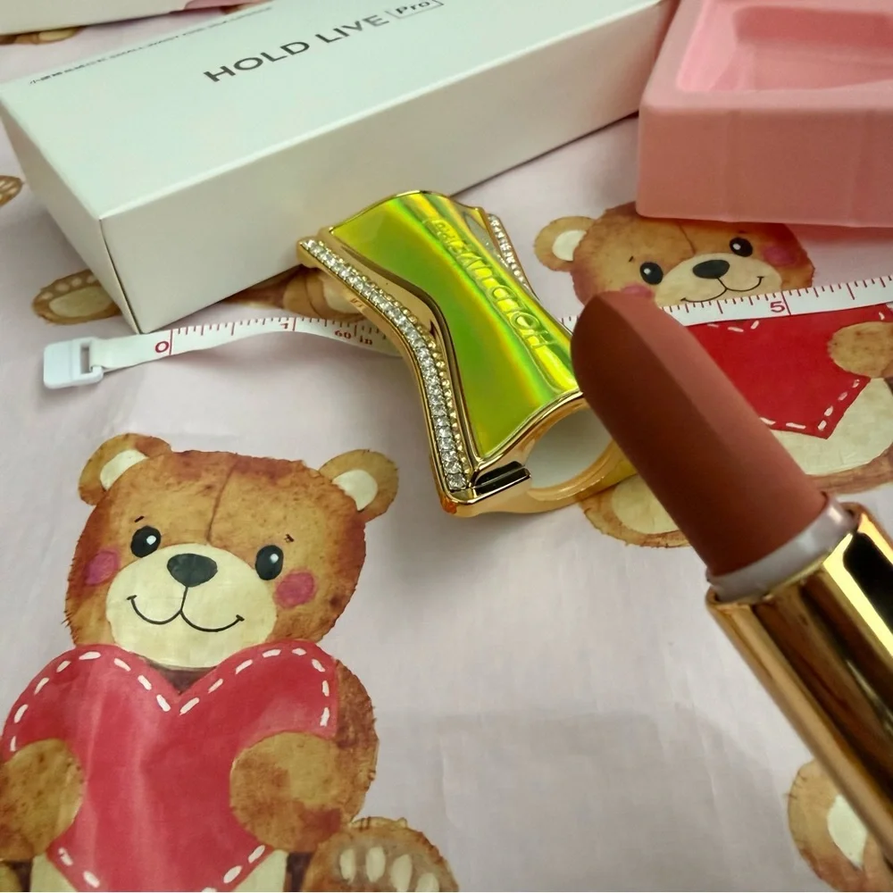 Muted Red Cinnamon Brick Lipstick in Gorgeous Lime Green Yellow & Gold Packaging